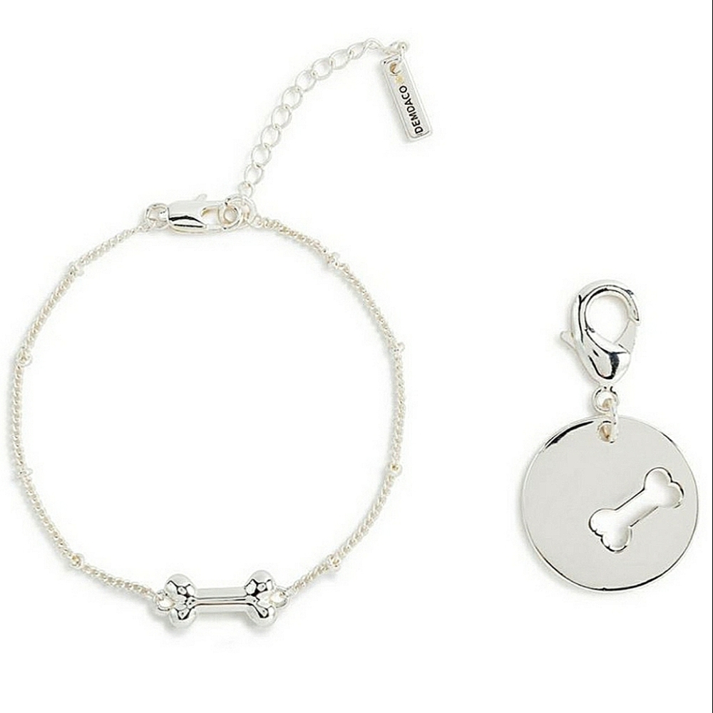 Demdaco Fur Friends Matching Bracelet & Collar Charm Silver Bone Set NWT